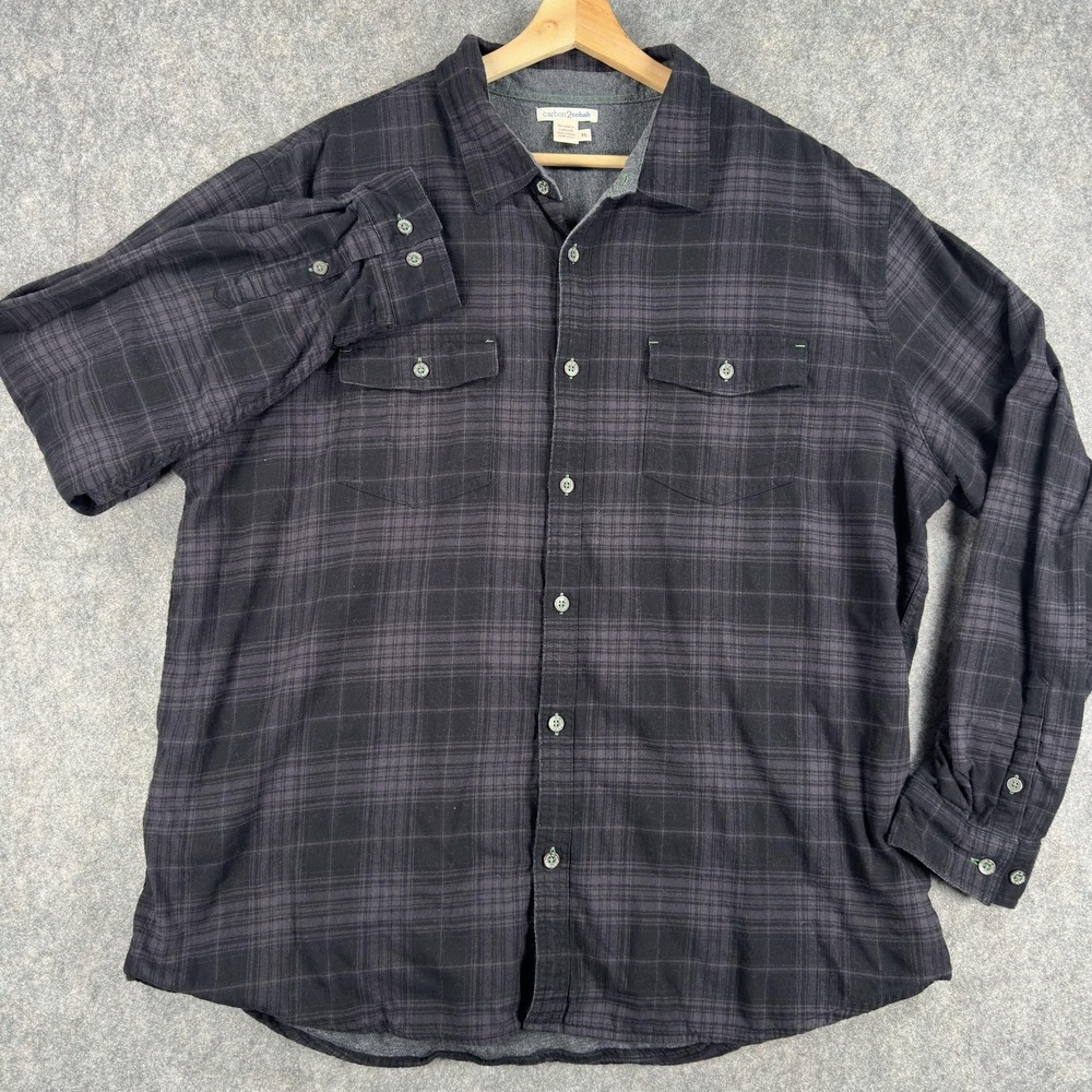 Carbon 2 Cobalt Shirt Mens XL Black Plaid Lined Flannel Long Sleeve Button Front - Picture 2 of 16